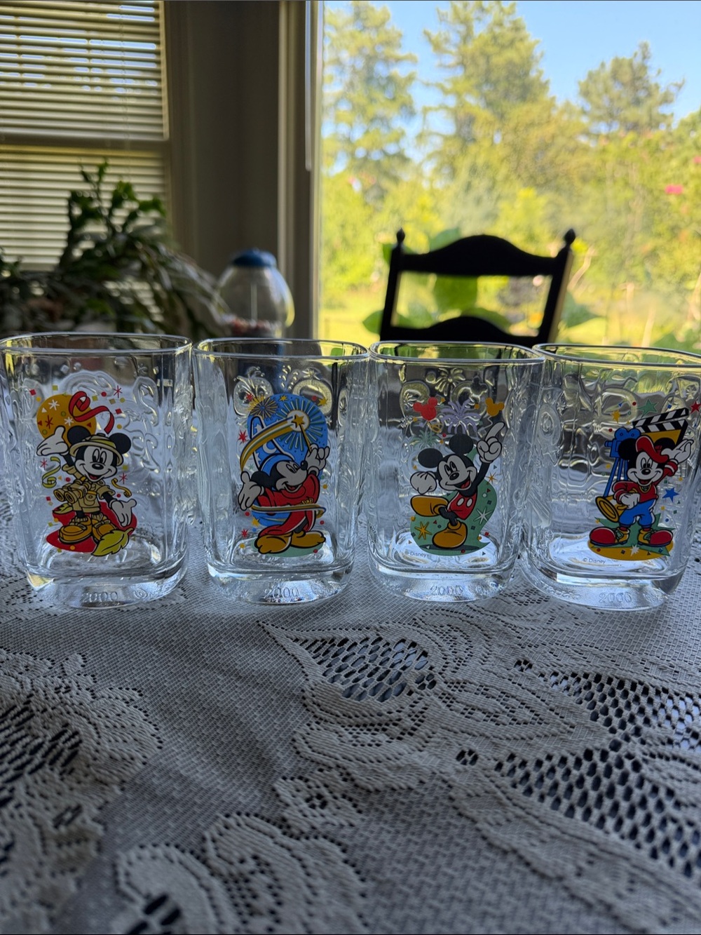 Vintage Disney 2000 Clear Glass Tumbler Set with Colorful Mickey Designs